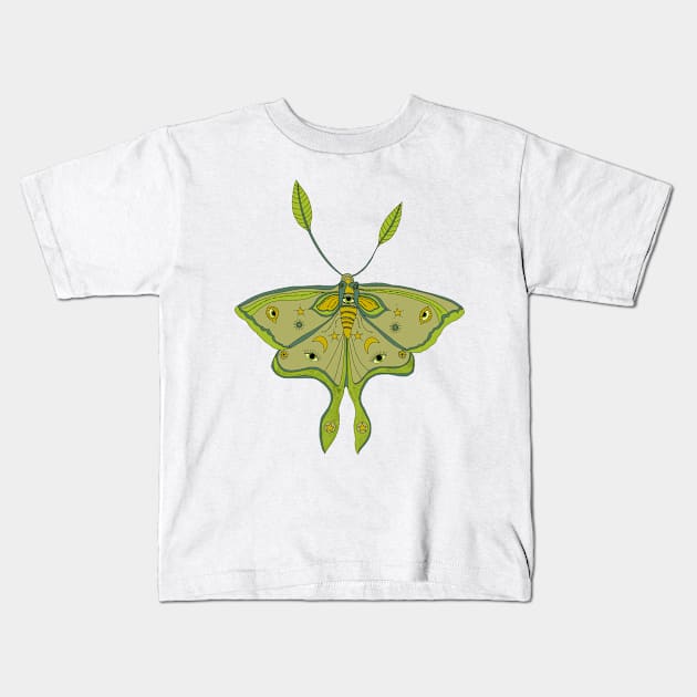 Lucky Green Luna Moth Kids T-Shirt by Jeraluna